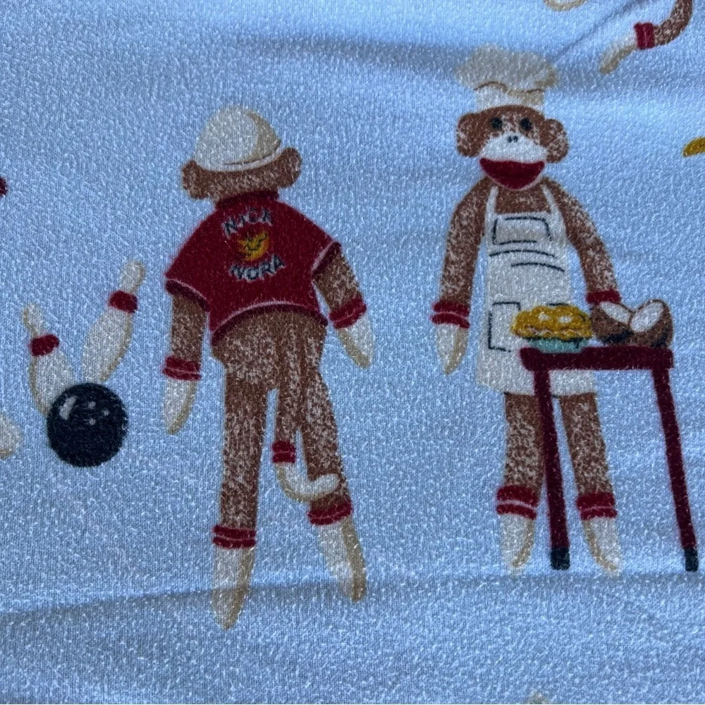 VTG Nick & Nora Sock Monkey 4-Piece Full Size Flannel Sheet Set 100% Cotton READ